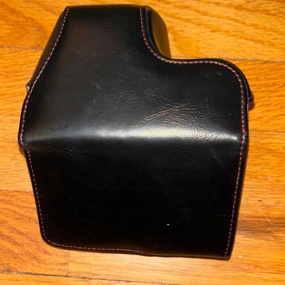 Black Leather Camera Case with Red Stitching